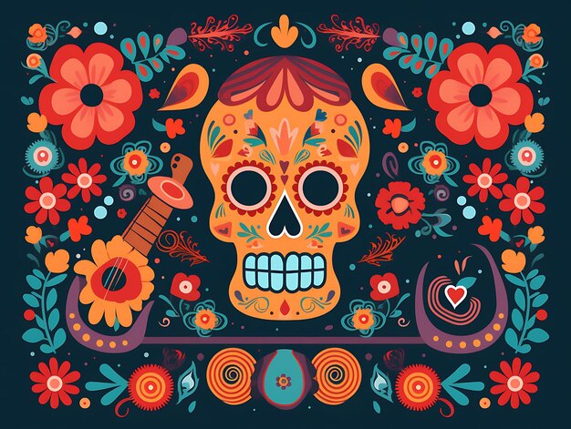 Dia de los Muertos Day of the Dead Traditional mexican floral Sugar skull or halloween holiday