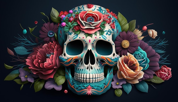 Dia de Los Muertos Day of the dead with sugar skull generative ai