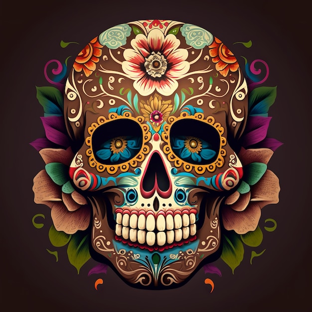 Dia de Los Muertos Day of the dead with sugar skull generative ai