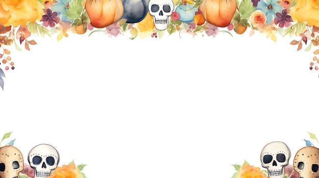 Dia de los muertos frame background illustration with skeleton Day of dead concept