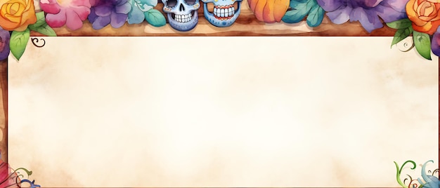 Dia de los muertos frame background illustration with skeleton Day of dead concept