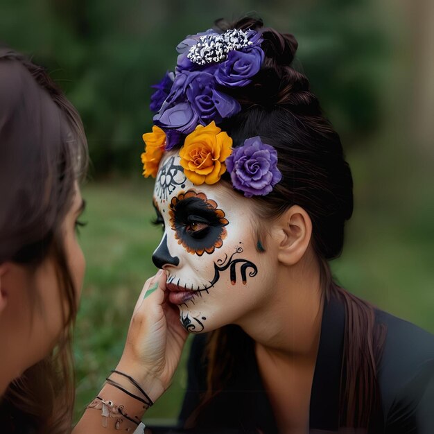 Photo dia de los muertos halloween sugar skull creative make up