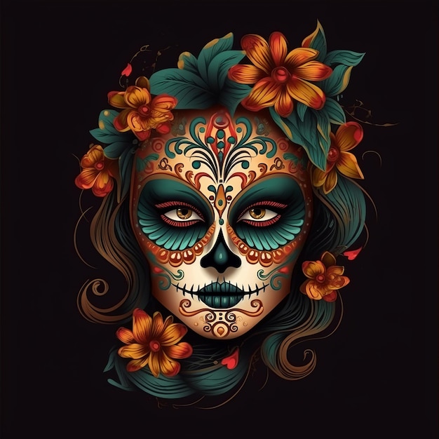 Dia de los muertos Maxican mask girl Generative Ai