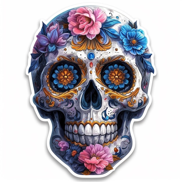 Photo dia de los muertos sugar skull or halloween holiday traditional mexican music festival day of dead