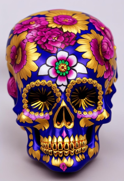 Dia de los muertos traditional calavera sugar skull decorated with flowers the day of the dead illustration