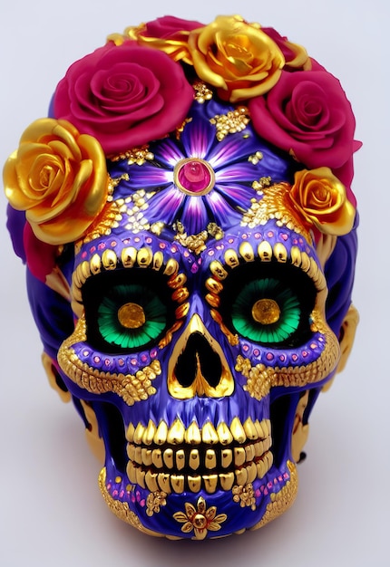 Dia de los muertos traditional calavera sugar skull decorated with flowers the day of the dead illustration