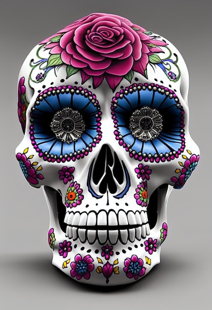 Dia de los muertos traditional calavera sugar skull decorated with flowers the day of the dead illustration