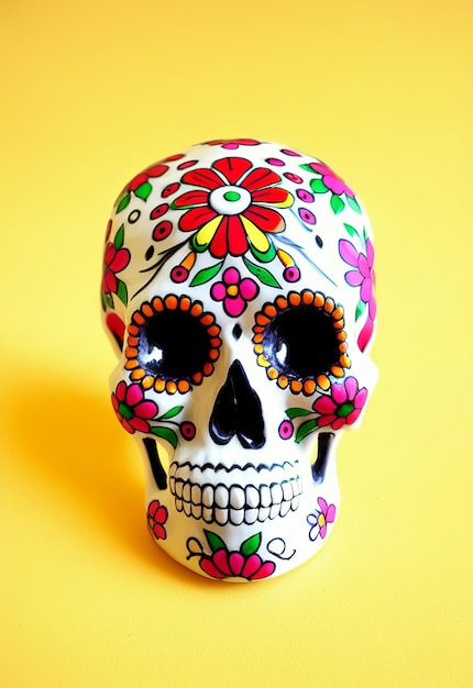 Dia de los muertos traditional calavera sugar skull decorated with flowers the day of the dead illustration