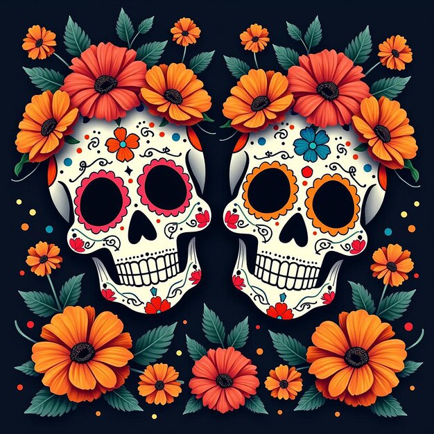 Dia de los muertos vector skull with lots of colors