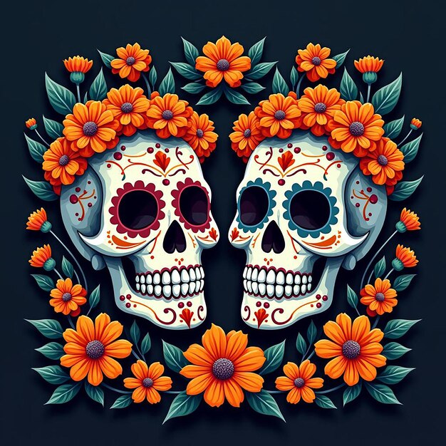 Dia de los muertos vector skull with lots of colors