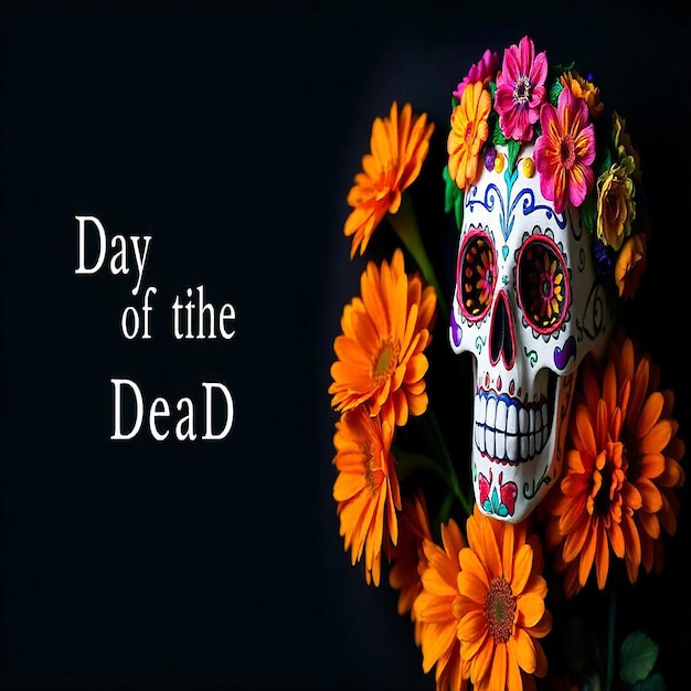 Dia de los muertos vector skull with lots of colors