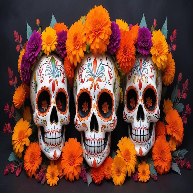 Dia de los muertos vector skull with lots of colors