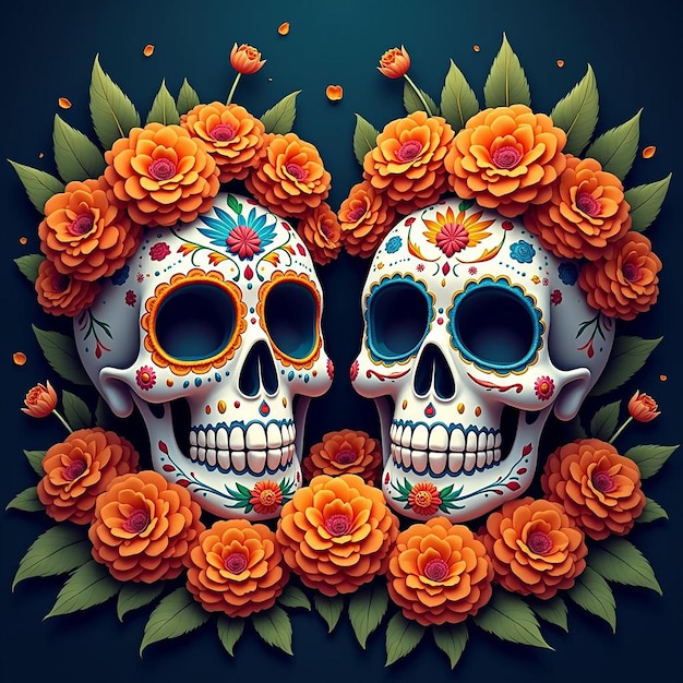 Dia de los muertos vector skull with lots of colors