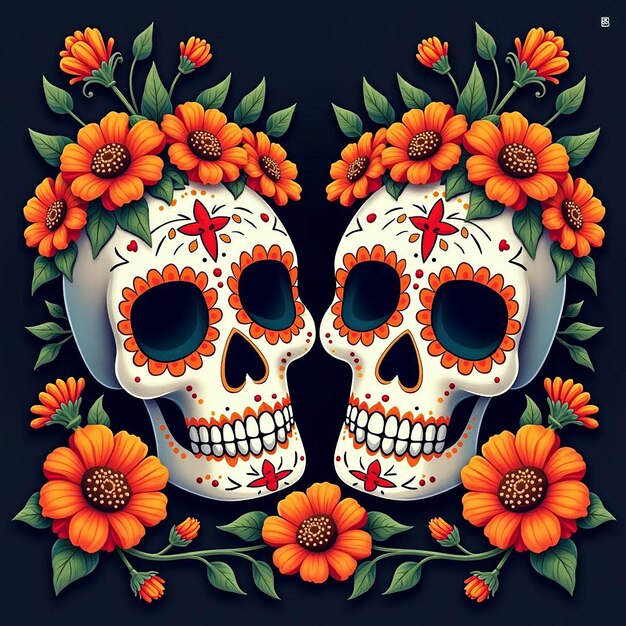 Dia de los muertos vector skull with lots of colors