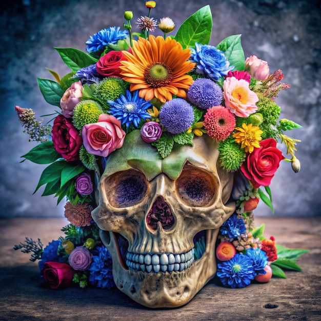 Photo dia de muertos mexican skull with beautiful flowers painted with flowers and butterflies day of the dead festival skull