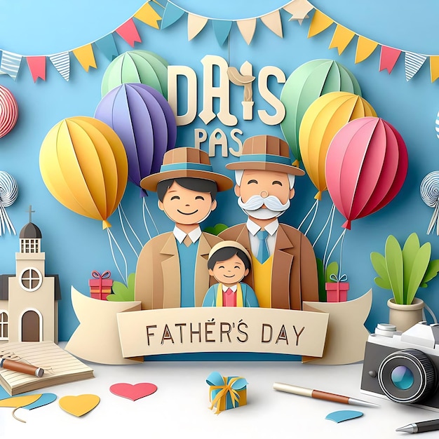 dia dos pais a poster for a family day with a banner that saysfatheron it