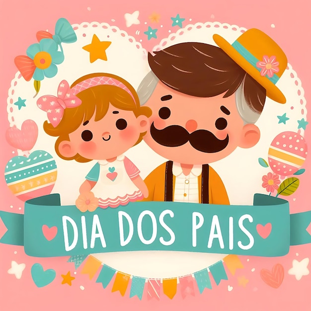 Photo dia dos pais a poster for a father and daughter with a pink background