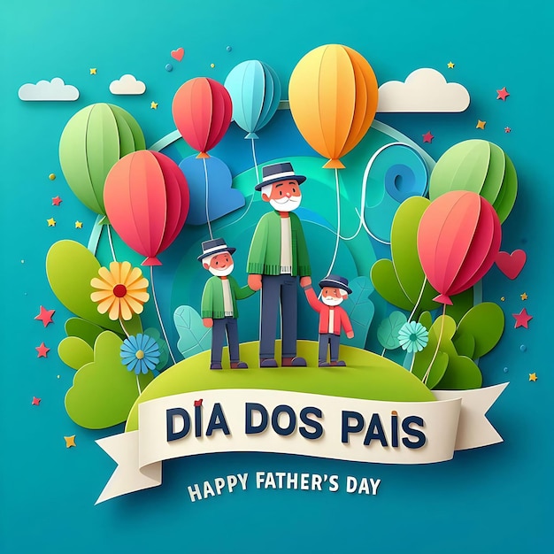 dia dos pais a poster for a father and son with balloons and a banner that says quot