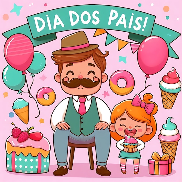 Photo dia dos pais a poster of a man and a girl with a mustache