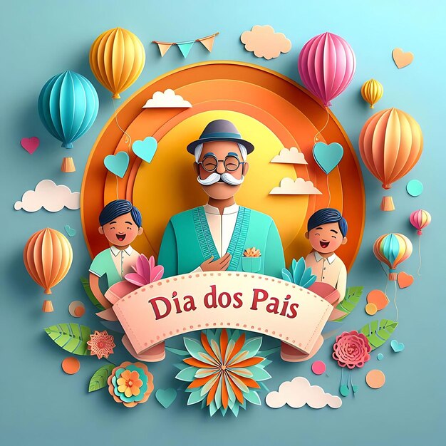 dia dos pais a poster of a man and kids with a picture of a man with the word de la vier on it