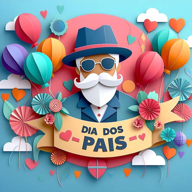 dia dos pais a poster of a man with glasses and a hat