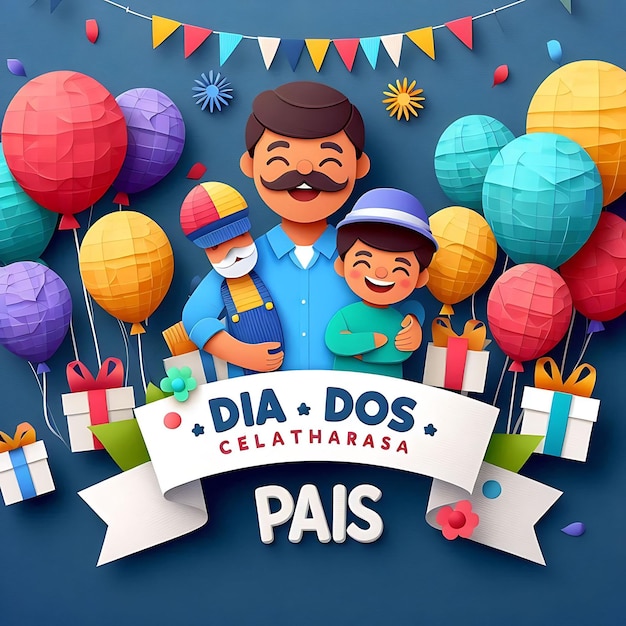 dia dos pais a poster for a man with a man and a child with a mustache and a banner