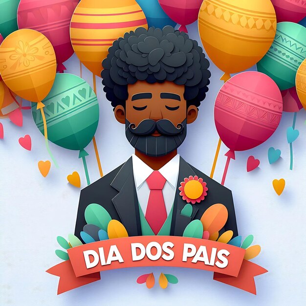 dia dos pais a poster with a man with a mustache and a red ribbon