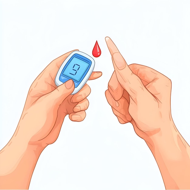 Photo diabetes day illustration hand holding glucometer instrument healthcare diabetes awareness day