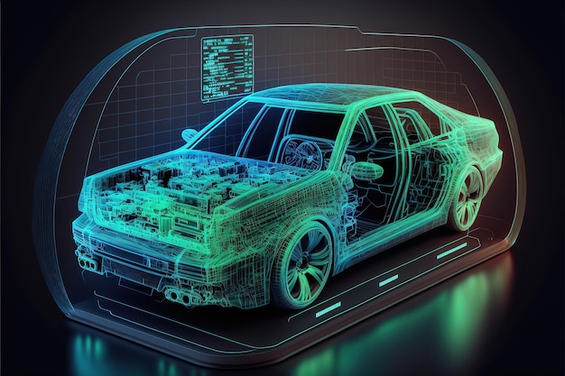 Diagnostic Auto in HUD style Scan Automobile in 3D visualisation hologram