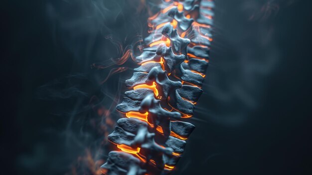 Photo a diagnostic imaging photo of the human spine highlighting the vertebrae and intervertebral discs with precise clarity set against a dark background to enhance the visibility of the skeletal