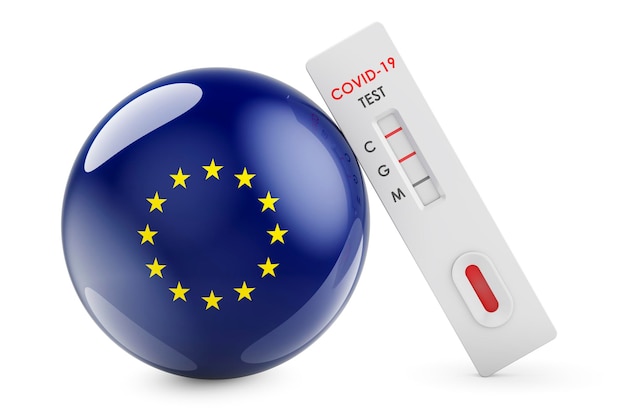 Diagnostic test for coronavirus in the European Union Antibody test COVID19 with the EU flag 3D rendering