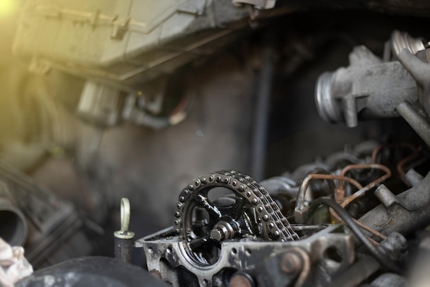 diagnostics of the car engine chain, checking the gas distribution system of the car engine.