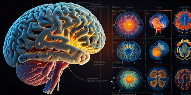 Photo a diagram of a brain with the brain labeled with the brain