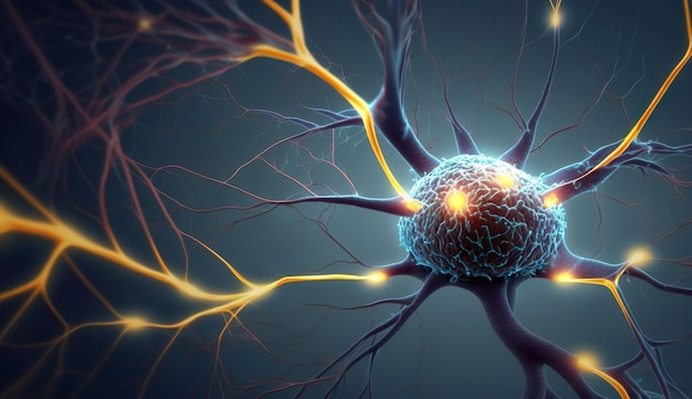 A diagram of the brain with the lights showing.