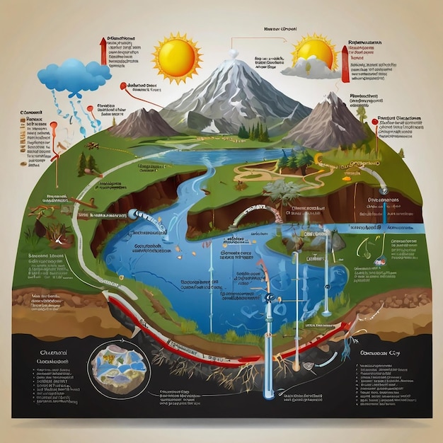 Photo diagram of carbon cycle biogeochemical cycle for education chart