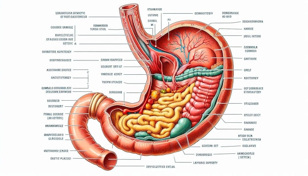 a diagram of a healthy stomach with the word stomach