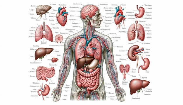 Photo a diagram of a human body with the word organs on it