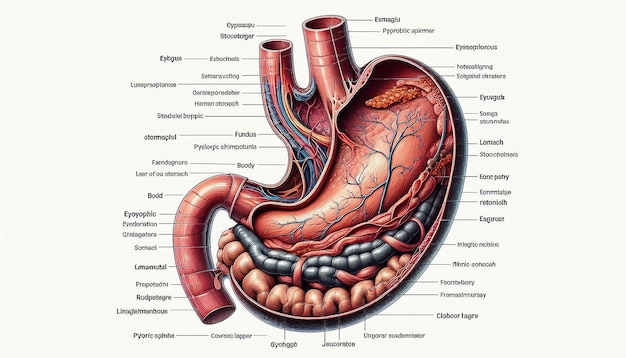 a diagram of a human heart with the word stomach on it