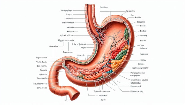 Photo a diagram of a stomach labeled with the word stomach