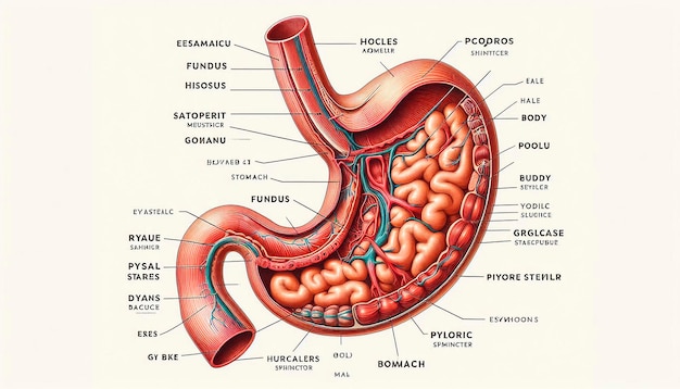 Photo a diagram of a stomach showing the organs of the body