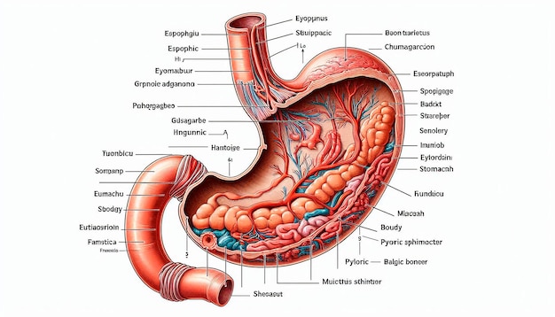 Photo a diagram of a stomach showing the organs and organs