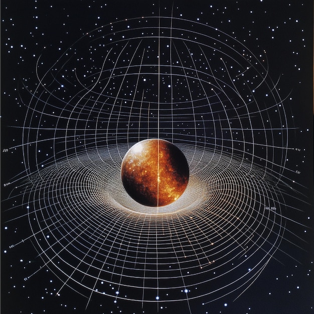 Photo a diagram of the theory of relativity showing the warping of spacetime around massive objects