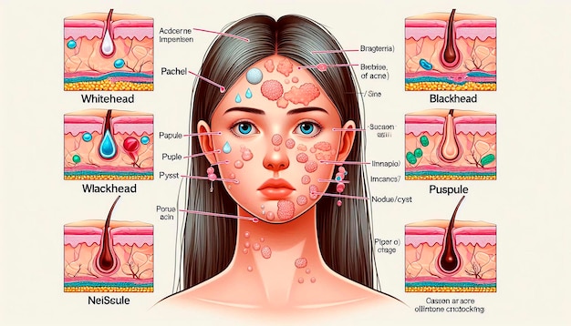 Photo a diagram of a womans face with the words  acne