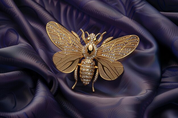 Photo diamond bee brooch on velvet