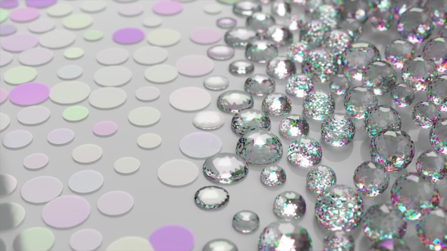 Diamond bubbles are inflated on a colorful surface spheres white purple color d illustration