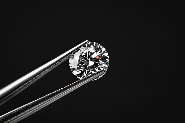 Photo diamond displayed on black background in tweezers upright