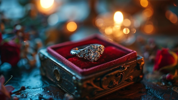 Diamond engagement ring in red box