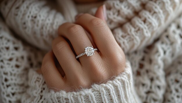 Diamond Engagement Ring on a Womans Finger