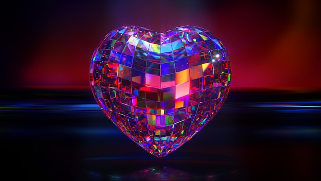 Diamond heartbeat crystal heart on a dark background d illustration