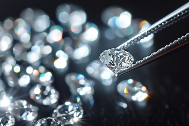 diamond holding tweezers banner on black background